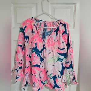 Lilly Pulitzer Willa Flounce Sleeve Top in the "Tidal Wave Pans Garden" 